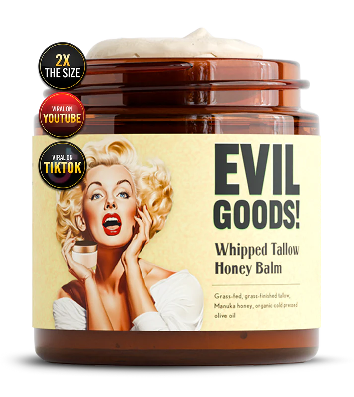 EVIL GOODS!Whipped Beef Tallowand Manuka Honey Balm, 4oz,Organic Face Cream,Moisturizer,Body Lotion, skincare and Lip Balm