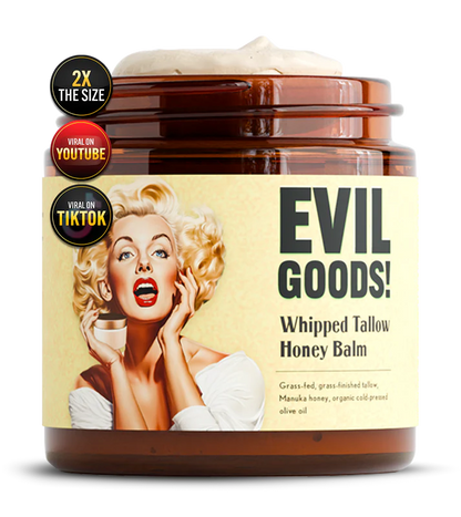 EVIL GOODS!Whipped Beef Tallowand Manuka Honey Balm, 4oz,Organic Face Cream,Moisturizer,Body Lotion, skincare and Lip Balm