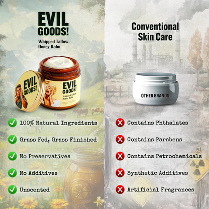 EVIL GOODS!Whipped Beef Tallowand Manuka Honey Balm, 4oz,Organic Face Cream,Moisturizer,Body Lotion, skincare and Lip Balm