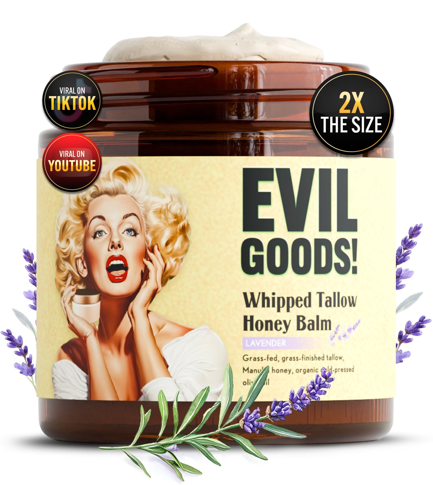 EVIL GOODS!Whipped Beef Tallowand Manuka Honey Balm, 4oz,Organic Face Cream,Moisturizer,Body Lotion, skincare and Lip Balm